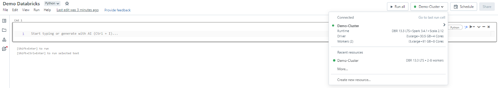 Selecting the cluster and attaching it to the notebook - Databricks Delta Lake - - Databricks Delta Table