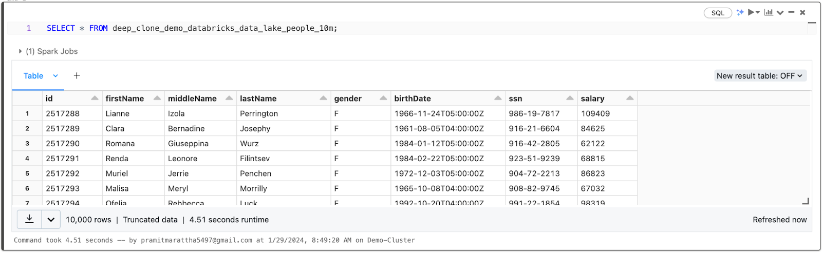 Selecting all the records present in the Deep-cloned Databricks Delta Table - Databricks Delta Lake.